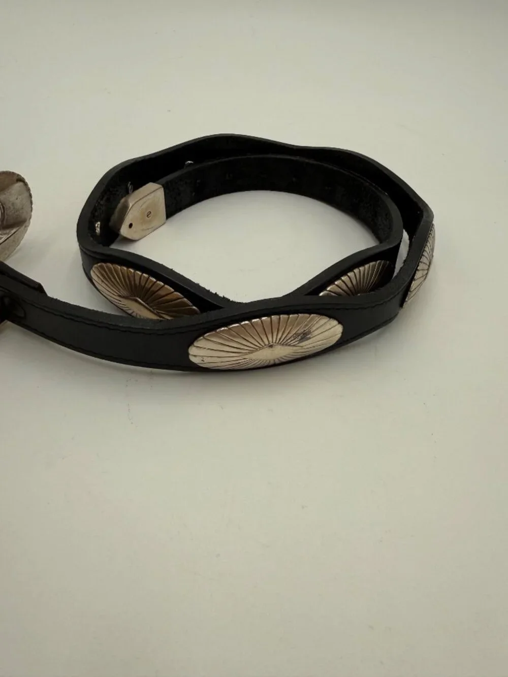 Justin Black Leather Belt Silver Tone Conchos Buckle Western Cowgirl Sz 28